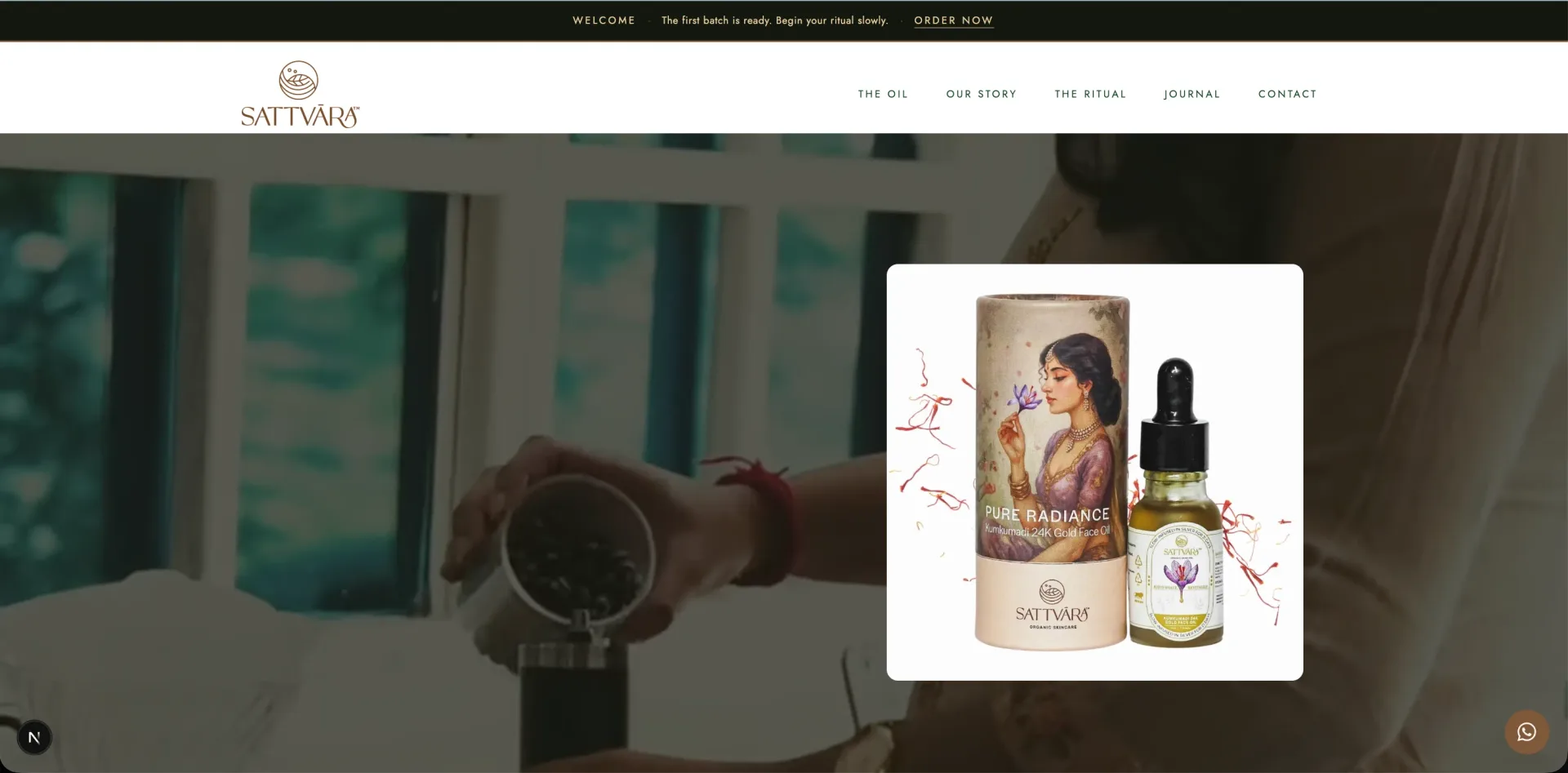 Sattvāra Ayurvedic skincare brand website