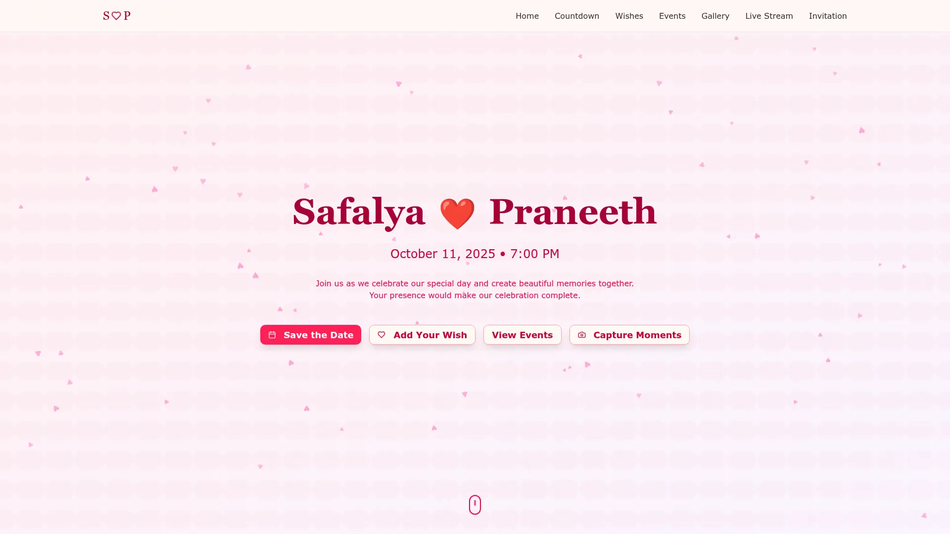 Digital wedding invitation showing a countdown, event timeline and multilingual wishbook